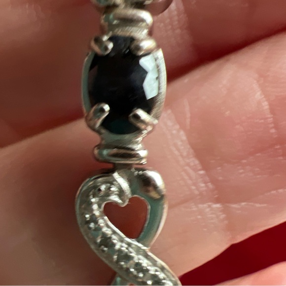 .925 Sterling Silver Sapphire gemstone Bracelet w Diamonds 7.5 Long 9.9 grams - Picture 7 of 11